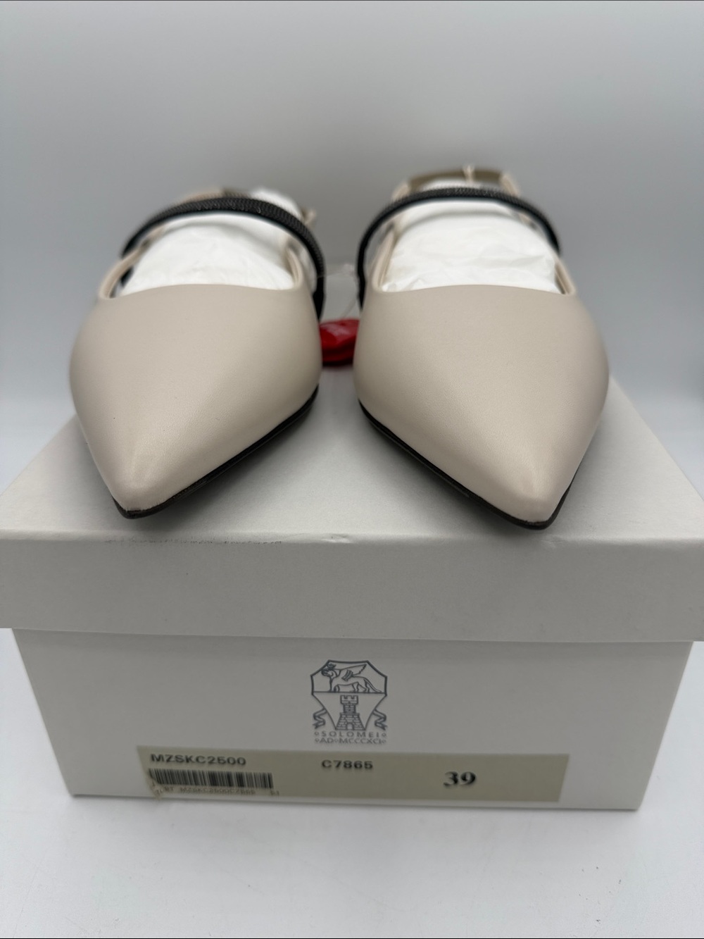 Brunello Cucinelli Monili Slingback Leather Ballet Flats White Size 39 EU / 9 US - Picture 7 of 11